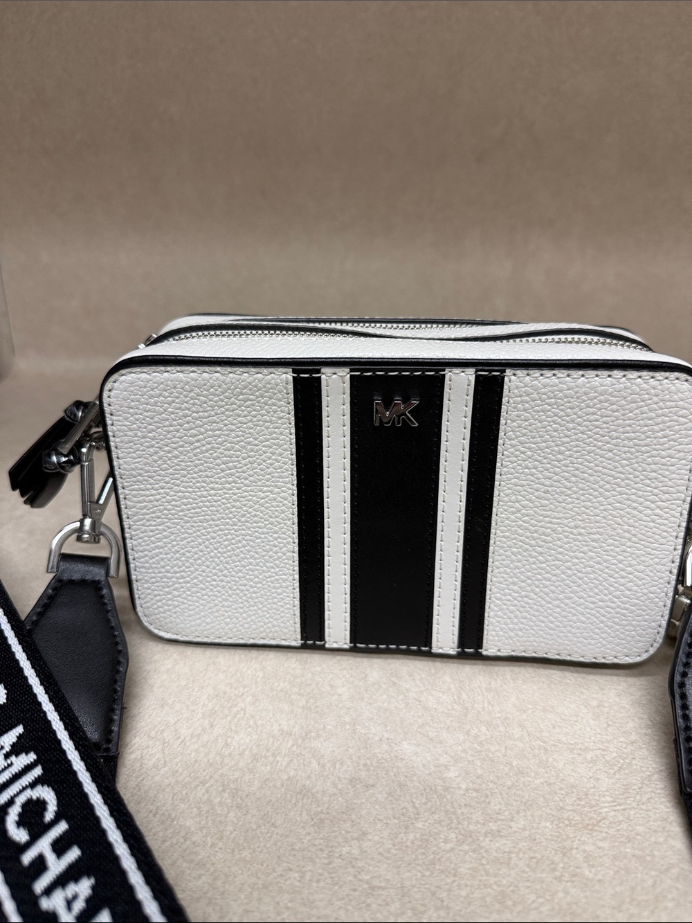Michael Kors White and Black Stripe Leather Belt Bag - Picture 2 of 10